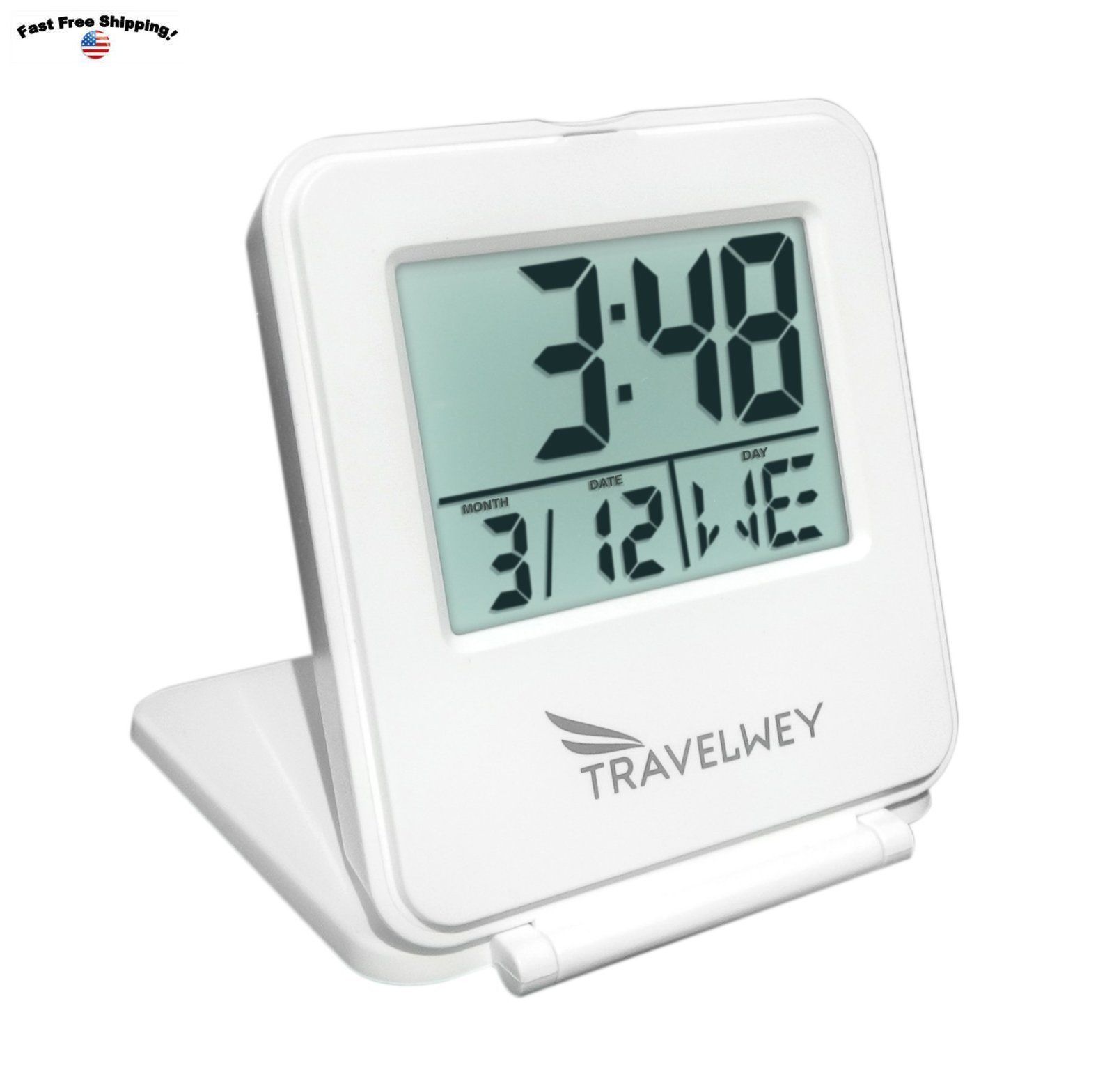 Travelwey Digital Travel Alarm Clock - 12/24 Hour, Date, Snooze, Light ...