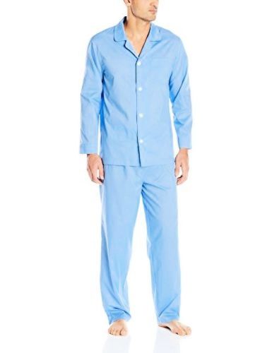 Fruit of the Loom Men's Long Sleeve Broadcloth Pajama Set, French Blue, 3X